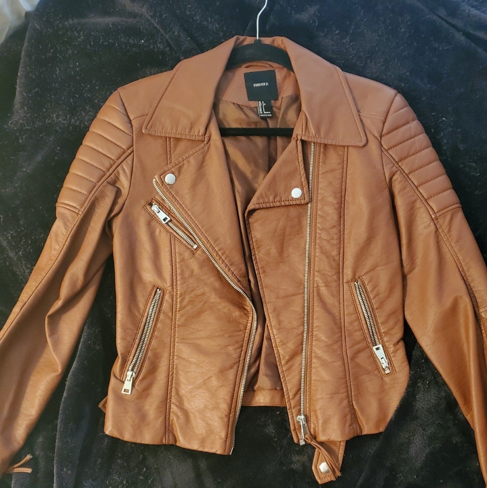 Faux leather brown moto jacket